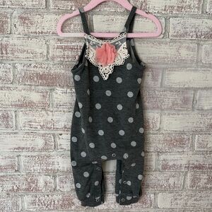 Bonnie Baby Dark Gray Polka Dot Romper
